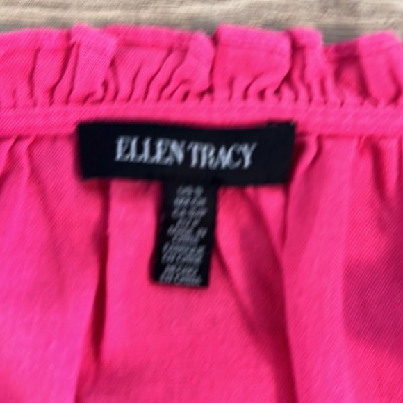 ELLEN TRACY NWT Linen-Blend Ruffle Sleeveless Top w/Tassel SMALL Fuchsia Pink - Picture 6 of 7